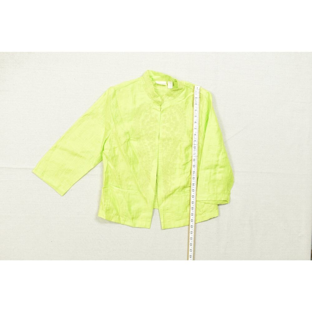Chico's Lime Green Linen Blend Embroidered Open Front Lightweight Jacket Size 1 - Picture 5 of 8